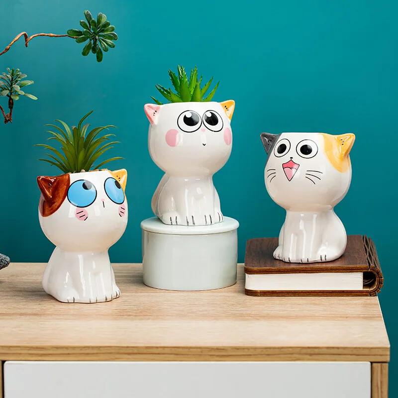 Kreatívny mini kreslený mačiatko roztomilý kvetináč kvetináč keramický sukulentný kvetináč DIY detské hračky vedecké vzdelávanie školský darček