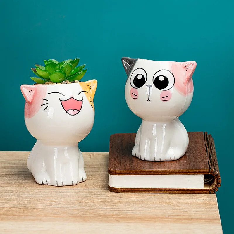 Kreatívny mini kreslený mačiatko roztomilý kvetináč kvetináč keramický sukulentný kvetináč DIY detské hračky vedecké vzdelávanie školský darček