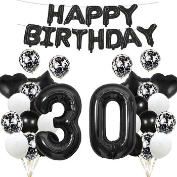 42 τεμ. Αριθμός Αστέρι Heart Foil Balloons 30th 40th 50th 60th Happy Birthday Party Διακοσμήσεις ενηλίκων 30 40 50 60 ετών Προμήθειες