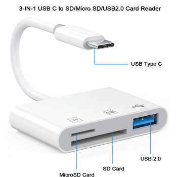 Тип C адаптер USB C към SD TF Четец на карти с памет OTG Писател Съвместим за iPhone 15 Pro Max iPad MacBook Pro Air USBC конвертор