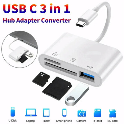 Tip C adapter USB C na SD TF čitač memorijskih kartica OTG pisač kompatibilan za iPhone 15 Pro Max iPad MacBook Pro Air USBC pretvarač