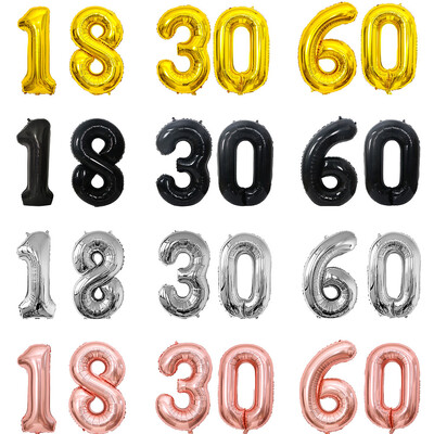 2 vnt 32 colių aukso sidabro juodos helio folijos numerio balionas 16 18 30 40 50 60 70 80 90 su gimtadieniu vakarėlio dekoravimo reikmenys
