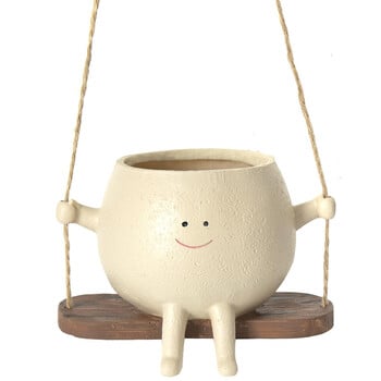 Lovely Swing Face Planter Pot Μοναδική κεφαλή τοίχου Δημιουργική γλάστρα από ρητίνη Χαριτωμένο παχύφυτο με σπάγγο διακόσμηση σπιτιού για εσωτερικούς χώρους