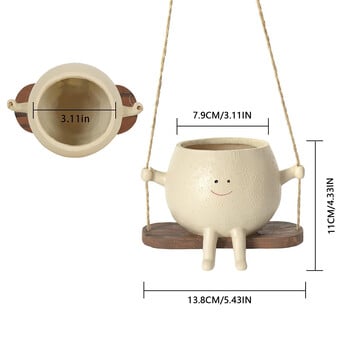 Lovely Swing Face Planter Pot Μοναδική κεφαλή τοίχου Δημιουργική γλάστρα από ρητίνη Χαριτωμένο παχύφυτο με σπάγγο διακόσμηση σπιτιού για εσωτερικούς χώρους