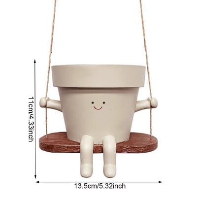 Lovely Swing Face Face Planter Pot Egyedi falra akasztható fejű kreatív gyanta edény Aranyos zamatos növény zsineggel lakberendezési használatra
