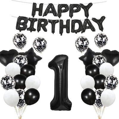 41vnt Juodas numeris Žvaigždė širdelės folijos balionai su gimtadieniu vakarėlio dekoracijos Vaikams Mergaitei Berniukui 1 2 3 4 5 6 7 8 9 metų senumo reikmenys