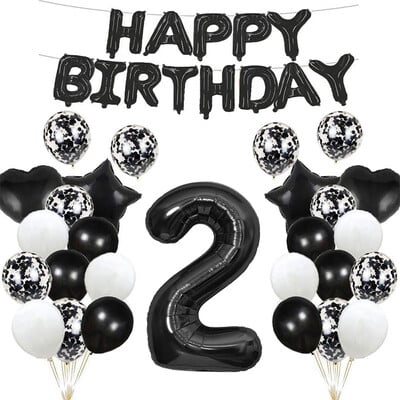 41vnt Juodas numeris Žvaigždė širdelės folijos balionai su gimtadieniu vakarėlio dekoracijos Vaikams Mergaitei Berniukui 1 2 3 4 5 6 7 8 9 metų senumo reikmenys