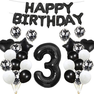 41vnt Juodas numeris Žvaigždė širdelės folijos balionai su gimtadieniu vakarėlio dekoracijos Vaikams Mergaitei Berniukui 1 2 3 4 5 6 7 8 9 metų senumo reikmenys