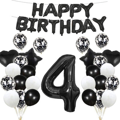 41vnt Juodas numeris Žvaigždė širdelės folijos balionai su gimtadieniu vakarėlio dekoracijos Vaikams Mergaitei Berniukui 1 2 3 4 5 6 7 8 9 metų senumo reikmenys