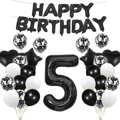 41vnt Juodas numeris Žvaigždė širdelės folijos balionai su gimtadieniu vakarėlio dekoracijos Vaikams Mergaitei Berniukui 1 2 3 4 5 6 7 8 9 metų senumo reikmenys