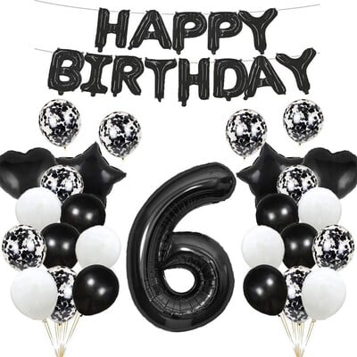 41vnt Juodas numeris Žvaigždė širdelės folijos balionai su gimtadieniu vakarėlio dekoracijos Vaikams Mergaitei Berniukui 1 2 3 4 5 6 7 8 9 metų senumo reikmenys