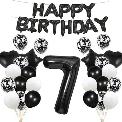 41vnt Juodas numeris Žvaigždė širdelės folijos balionai su gimtadieniu vakarėlio dekoracijos Vaikams Mergaitei Berniukui 1 2 3 4 5 6 7 8 9 metų senumo reikmenys