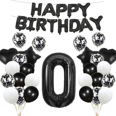 41vnt Juodas numeris Žvaigždė širdelės folijos balionai su gimtadieniu vakarėlio dekoracijos Vaikams Mergaitei Berniukui 1 2 3 4 5 6 7 8 9 metų senumo reikmenys