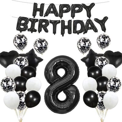 41vnt Juodas numeris Žvaigždė širdelės folijos balionai su gimtadieniu vakarėlio dekoracijos Vaikams Mergaitei Berniukui 1 2 3 4 5 6 7 8 9 metų senumo reikmenys