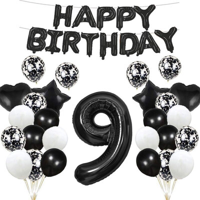 41vnt Juodas numeris Žvaigždė širdelės folijos balionai su gimtadieniu vakarėlio dekoracijos Vaikams Mergaitei Berniukui 1 2 3 4 5 6 7 8 9 metų senumo reikmenys