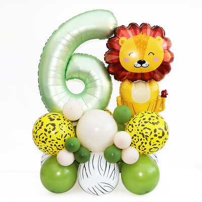 35 vnt./rinkinys 32 colių alyvuogių žalios spalvos balionų, gyvūnų liūtų, rinkinys Wild One Jungle Safari 1 2 3 4 5 6 Metų gimtadienio dekoracijos