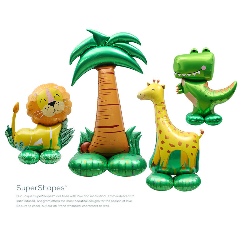 4D stovintis liūtas dinozauras, žirafa folija, balionas džiunglių kokoso medžio balionas, safari gyvūnai, vaikai, su gimtadieniu, dekoro balionas