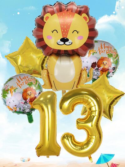 6 buc. Baloane din folie cu număr mare de leu auriu Baloane cu heliu animale Decoratiuni pentru petrecerea de aniversare pentru copii Jucării gonflabile pentru copii