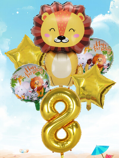 6 buc. Baloane din folie cu număr mare de leu auriu Baloane cu heliu animale Decoratiuni pentru petrecerea de aniversare pentru copii Jucării gonflabile pentru copii
