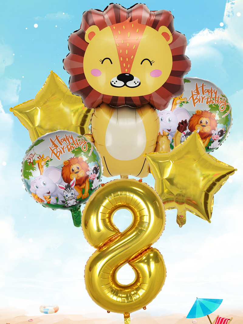 6 buc. Baloane din folie cu număr mare de leu auriu Baloane cu heliu animale Decoratiuni pentru petrecerea de aniversare pentru copii Jucării gonflabile pentru copii