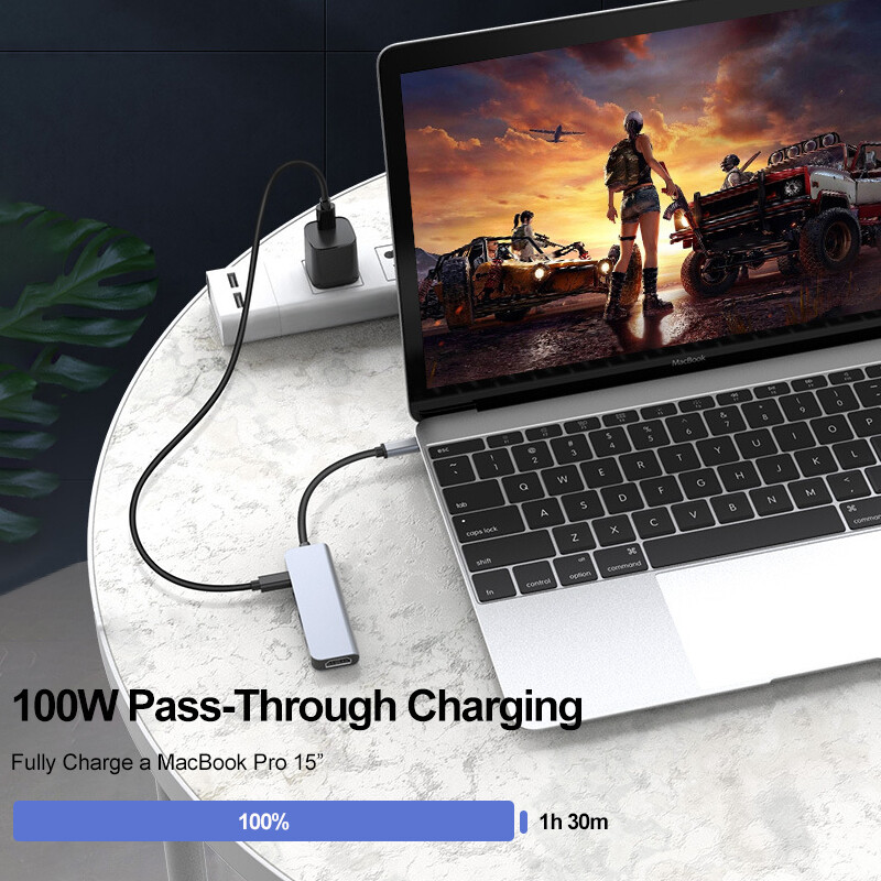 5 az 1-ben USB C HUB Type-C – HDMI Adapter 4K 30Hz PD100W Dock USB-C 3.1 Splitter MacBook iPad Pro Huawei USB 3.0 HUB-hoz