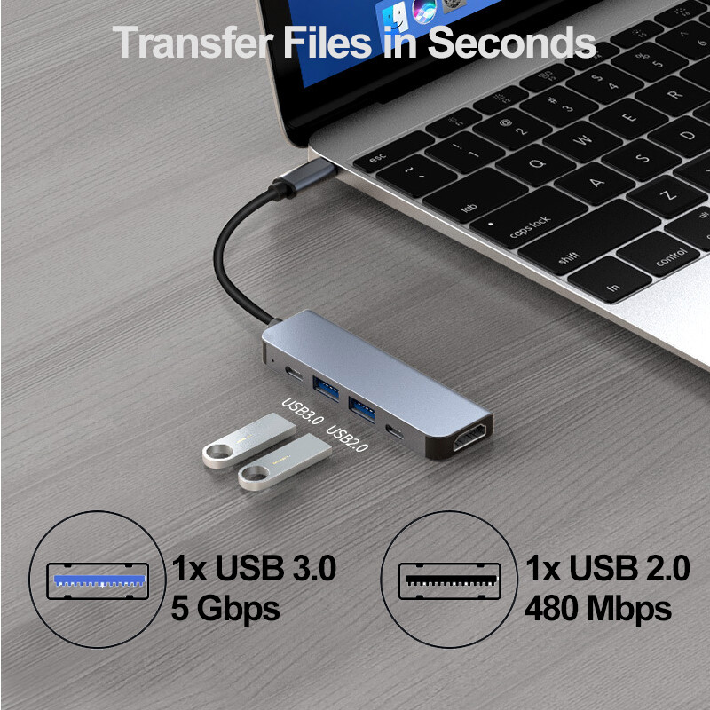 5 az 1-ben USB C HUB Type-C – HDMI Adapter 4K 30Hz PD100W Dock USB-C 3.1 Splitter MacBook iPad Pro Huawei USB 3.0 HUB-hoz