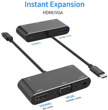 Type-C към 4K HDMI-съвместим VGA USB C 3.0 хъб адаптер за MacBook Nintendo Samsung S20 Dex Huawei P30 Dock