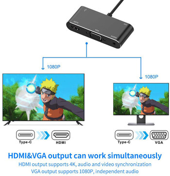 Type-C към 4K HDMI-съвместим VGA USB C 3.0 хъб адаптер за MacBook Nintendo Samsung S20 Dex Huawei P30 Dock