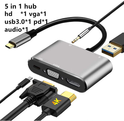 Type-C към 4K HDMI-съвместим VGA USB C 3.0 хъб адаптер за MacBook Nintendo Samsung S20 Dex Huawei P30 Dock