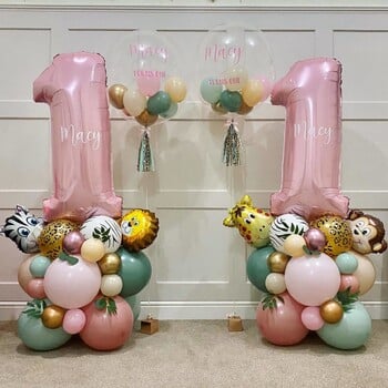 31 τμχ Wild Animal Pink Balloon Tower with 1-9 Number Balloon for Girl\'s Wild One Themed Birthday Jungle Safari Party Decoration