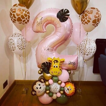 31 τμχ Wild Animal Pink Balloon Tower with 1-9 Number Balloon for Girl\'s Wild One Themed Birthday Jungle Safari Party Decoration