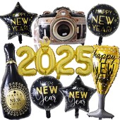 Baloni za sretnu novu godinu 2025. Ukrasi za doček Nove godine Boca šampanjca Baloni sa zvijezdama kamere 2025. Oprema za zabavu za doček Nove godine