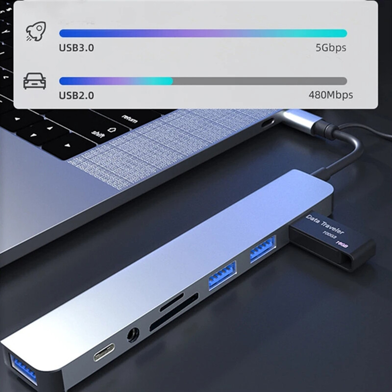 5Gbps USB 3.0 stebulė USB C stebulė USB C prijungimo stotis didelės spartos perdavimo OTG adapterio skirstytuvas C TYPE-C HUB skirtas kompiuteriniam nešiojamam kompiuteriui Macbook