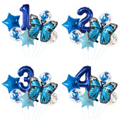 7 vnt. Blue Butterfly skaitmeninių balionų rinkinys, 30 colių numerio lankas, oro globos berniukų, mergaičių gimtadienio vakarėliui, namų dekoravimui vaikams žaislai, dovanos