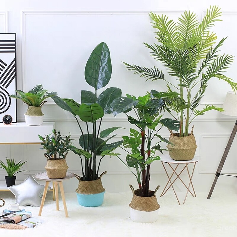 Natūralūs šiaudais austi vazonai Rankų darbo austas laikymo krepšelis Didelės talpos gėlių vazonų konteineris Pastoralinių sodintuvų dekoravimas