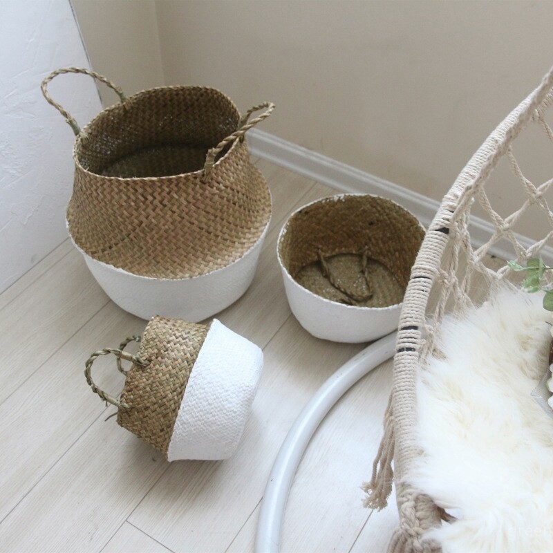 Natūralūs šiaudais austi vazonai Rankų darbo austas laikymo krepšelis Didelės talpos gėlių vazonų konteineris Pastoralinių sodintuvų dekoravimas