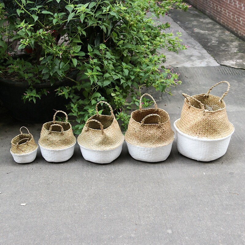 Natūralūs šiaudais austi vazonai Rankų darbo austas laikymo krepšelis Didelės talpos gėlių vazonų konteineris Pastoralinių sodintuvų dekoravimas