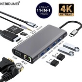 USB C HUB Type-C na RJ45 4K 30Hz HDMI VGA adaptér SD TF USB 3.0 2.0 Docking PD 87W USB C rozbočovač pre MacBook Pro Air