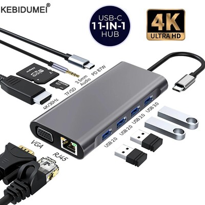 HUB USB C tip C la RJ45 4K 30Hz Adaptor HDMI VGA SD TF USB 3.0 2.0 Docking PD 87W USB C Splitter pentru MacBook Pro Air