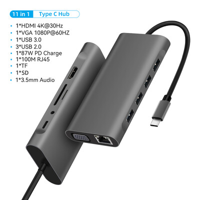 USB C HUB Type-C na RJ45 4K 30Hz HDMI VGA adaptér SD TF USB 3.0 2.0 Docking PD 87W USB C rozbočovač pre MacBook Pro Air