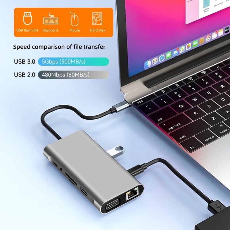 USB C HUB Type-C na RJ45 4K 30Hz HDMI VGA adaptér SD TF USB 3.0 2.0 Docking PD 87W USB C rozbočovač pre MacBook Pro Air