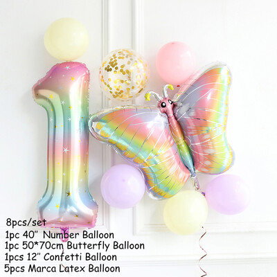 8 vnt. Didelio gradiento vaivorykštės drugelio balionas 40 colių numerio balionas mergaitėms kūdikių dušas helio balionas gimtadienio vakarėliui, vestuvių Globo