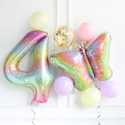 8 vnt. Didelio gradiento vaivorykštės drugelio balionas 40 colių numerio balionas mergaitėms kūdikių dušas helio balionas gimtadienio vakarėliui, vestuvių Globo