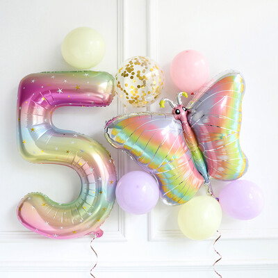 8 vnt. Didelio gradiento vaivorykštės drugelio balionas 40 colių numerio balionas mergaitėms kūdikių dušas helio balionas gimtadienio vakarėliui, vestuvių Globo
