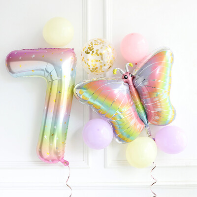 8 vnt. Didelio gradiento vaivorykštės drugelio balionas 40 colių numerio balionas mergaitėms kūdikių dušas helio balionas gimtadienio vakarėliui, vestuvių Globo