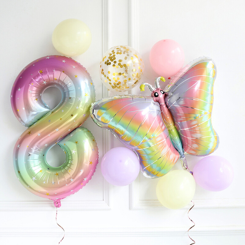 8 vnt. Didelio gradiento vaivorykštės drugelio balionas 40 colių numerio balionas mergaitėms kūdikių dušas helio balionas gimtadienio vakarėliui, vestuvių Globo