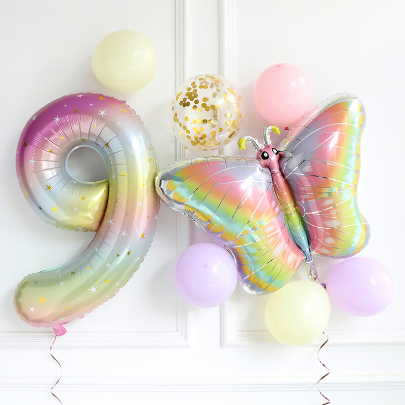 8 vnt. Didelio gradiento vaivorykštės drugelio balionas 40 colių numerio balionas mergaitėms kūdikių dušas helio balionas gimtadienio vakarėliui, vestuvių Globo