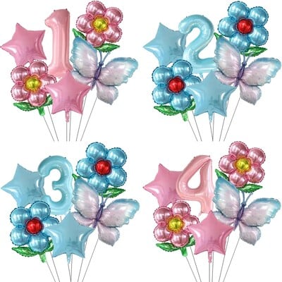 Set de baloane cu numere Fluture 40 inch, roz, albastru, floarea soarelui, decorațiuni pentru baby shower, balon cu heliu, pentru petrecere de aniversare, globuri de nuntă