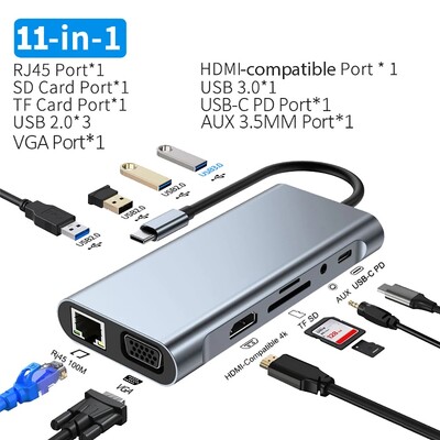 11 u 1 USB C priključna stanica USB C HUB 4K 30Hz tip C na HDMI adapter USB tip C čvorišta USB razdjelnik za PC prijenosno računalo MacBook Pro