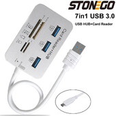 Čítačka kariet STONEGO 7 v 1 s 3 portami USB 3.0, vstavanými slotmi pre karty MS, Micro SD, SD/MMC, M2, TF, adaptérom z ABS hliníkovej zliatiny